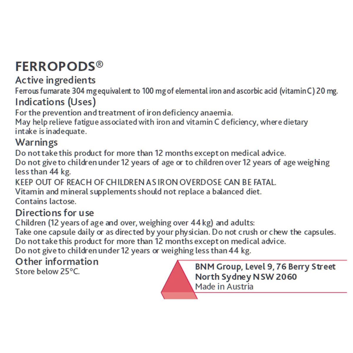 Ferropods Iron & Vitamin C 30 Capsules