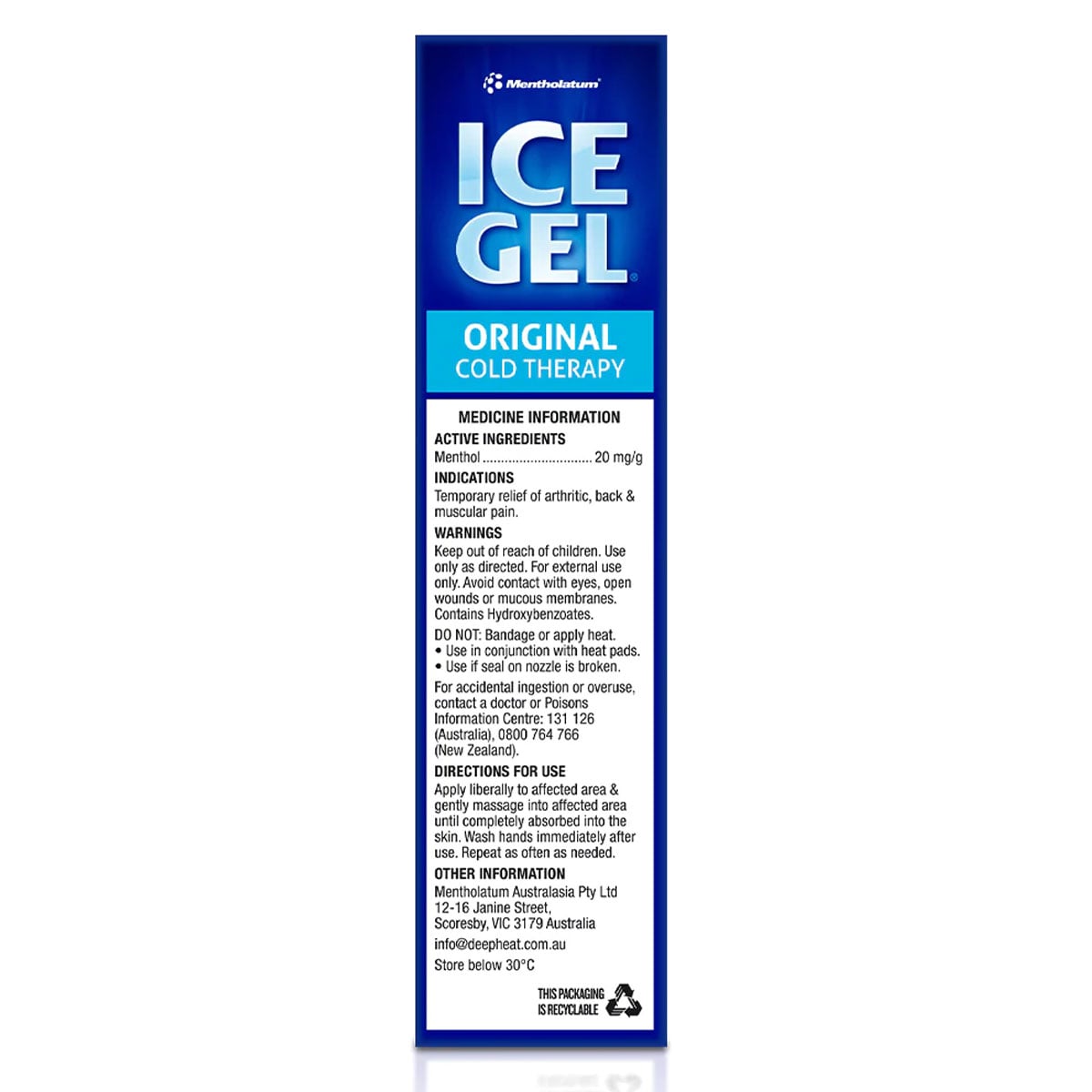 Mentholatum Ice Gel Therapy Gel Muscular Pain Relief 100g