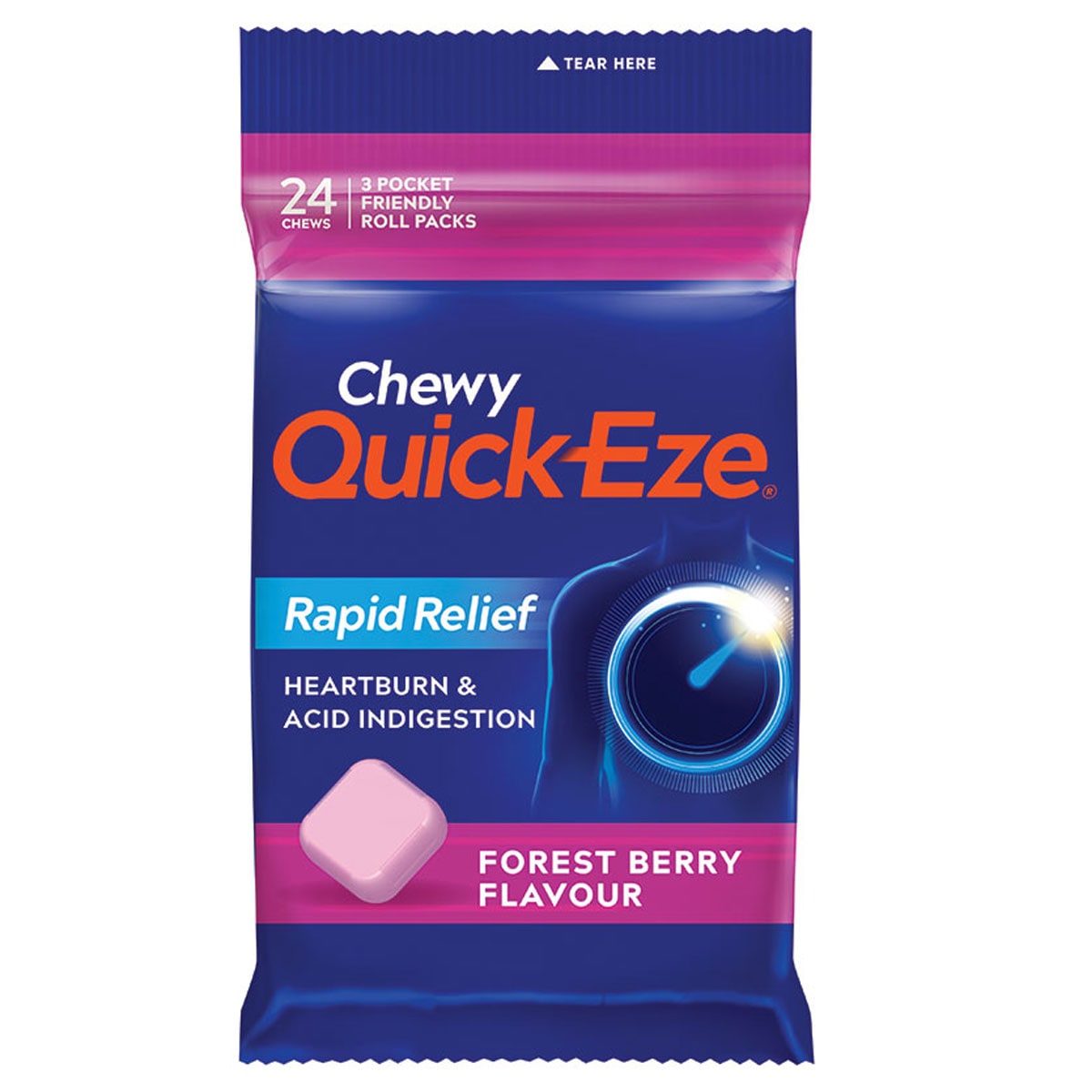 Quick-Eze Rapid Relief Forest Berry 3 x 8 Chewable Antacid Tablets