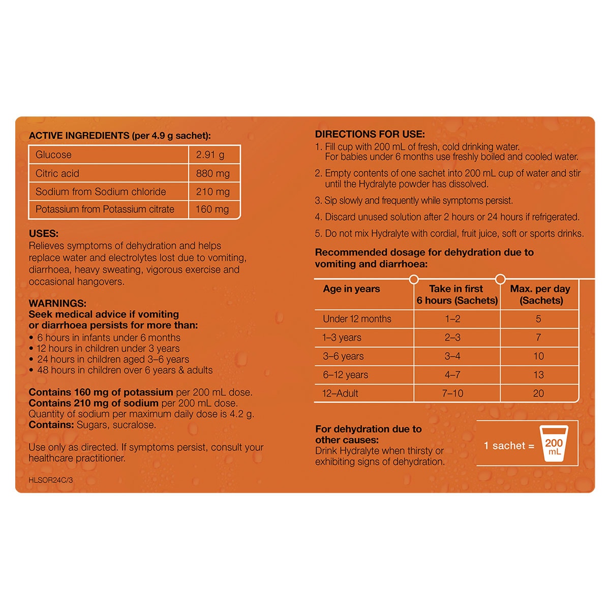 Hydralyte Electrolyte Powder Orange 24 Sachets