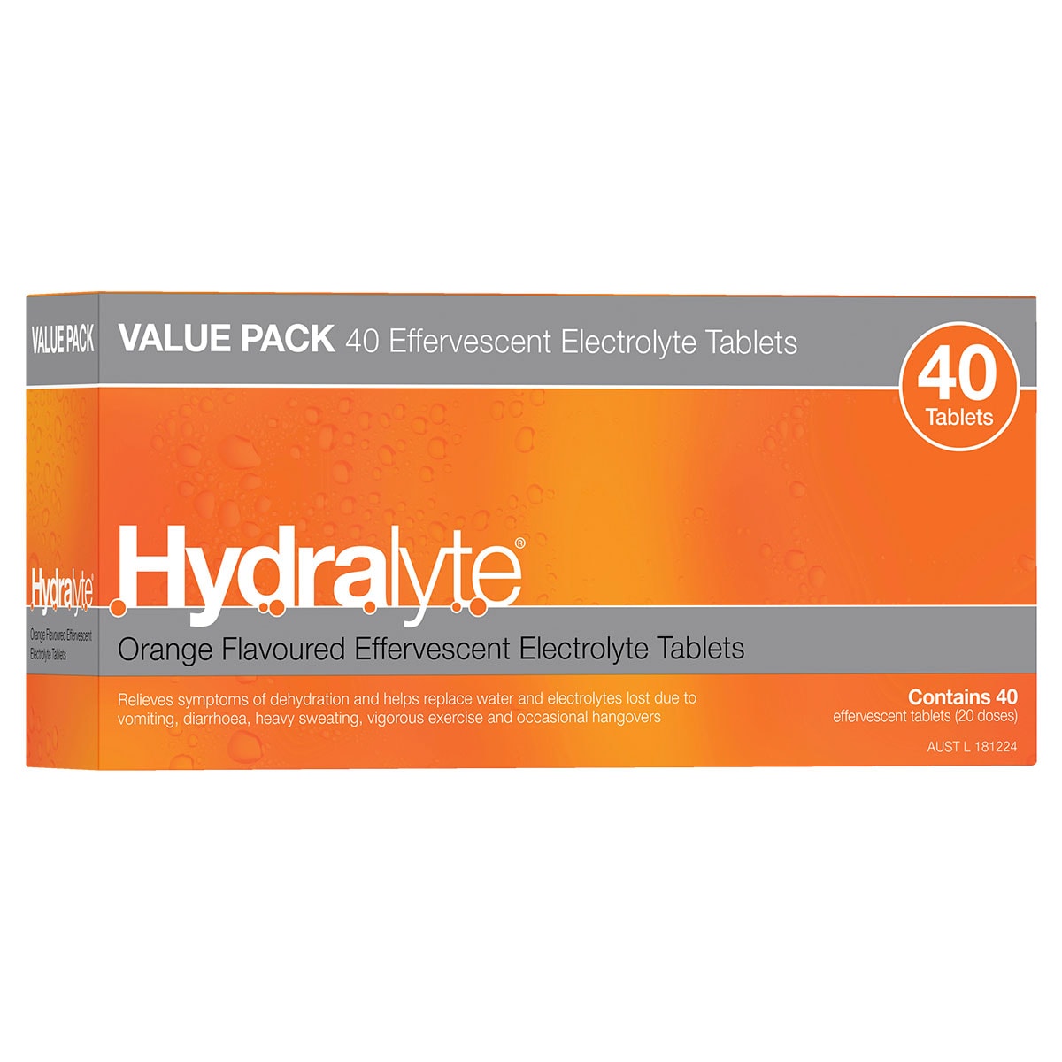Hydralyte Effervescent Electrolyte Tablets Orange 40 Pack