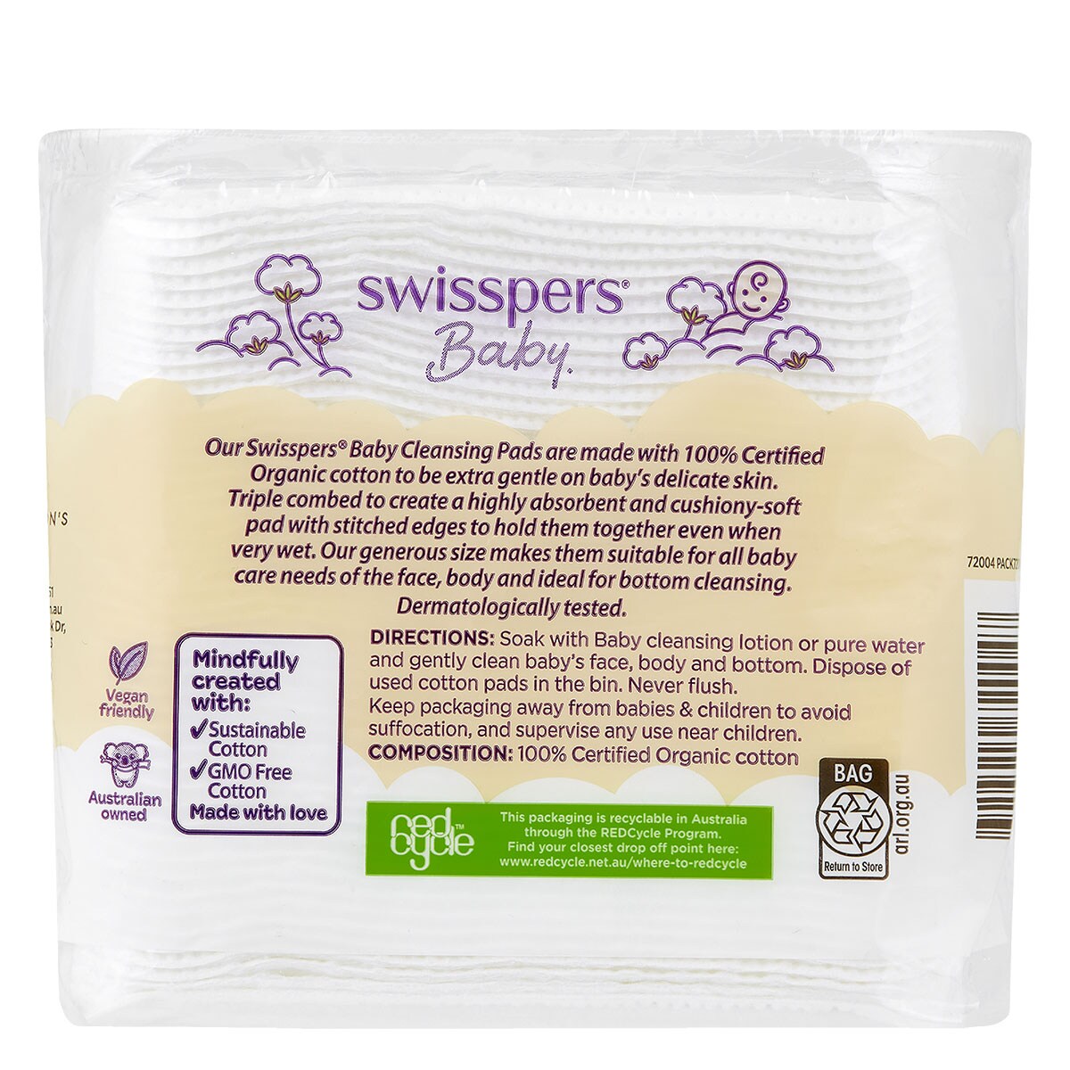 Swisspers Baby Organic Cotton Pads Large 40 Pack