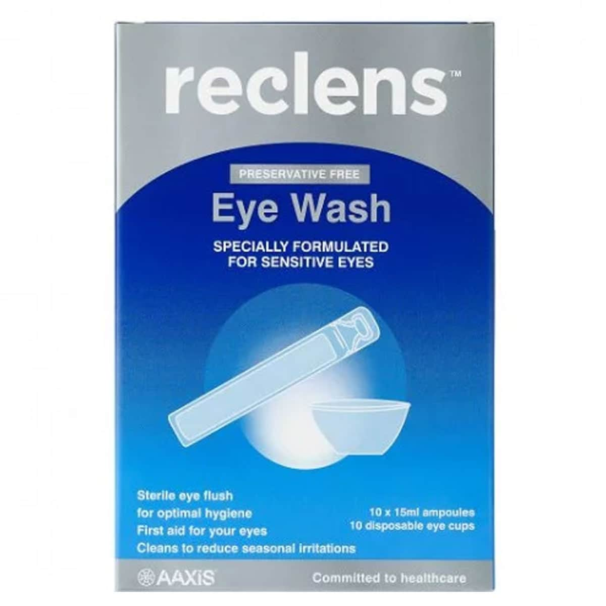 Reclens Saline Eye Wash 10 x 15ml with Eye Cups