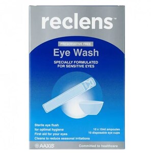 Reclens Saline Eye Wash 10 x 15ml with Eye Cups
