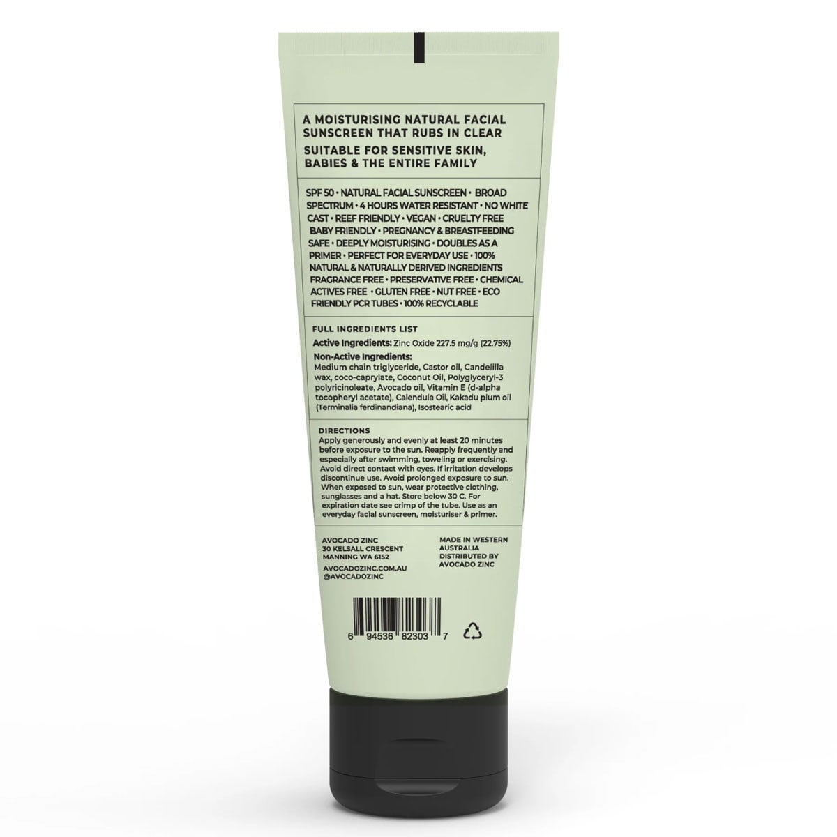 Avocado Zinc Natural Physical Sunscreen SPF50 100ml