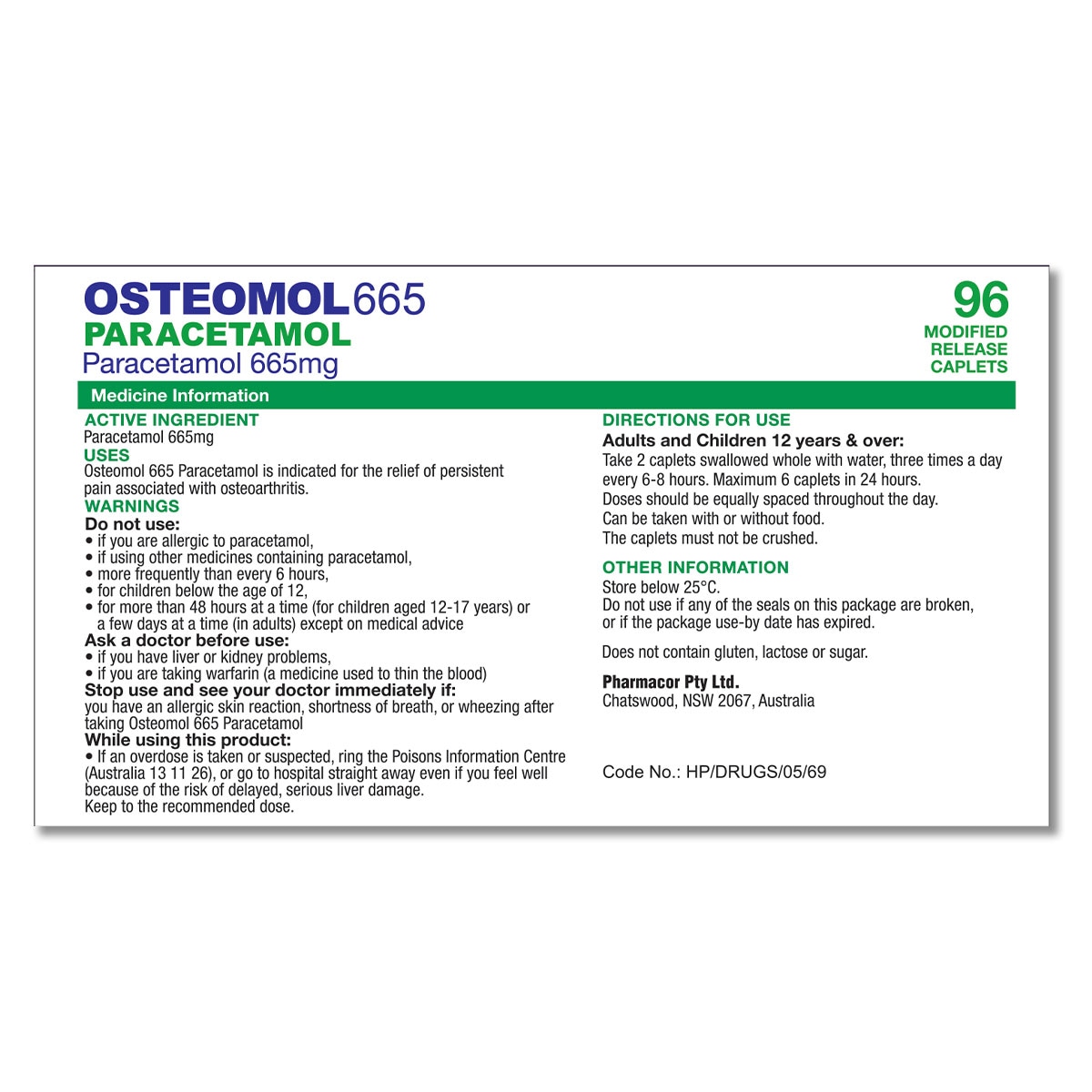 Trust Osteomol Paracetamol 665mg 96 Tablets Blister Pack
