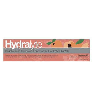 Hydralyte Effervescent Electrolyte Tablets Peach Crush 20 Pack