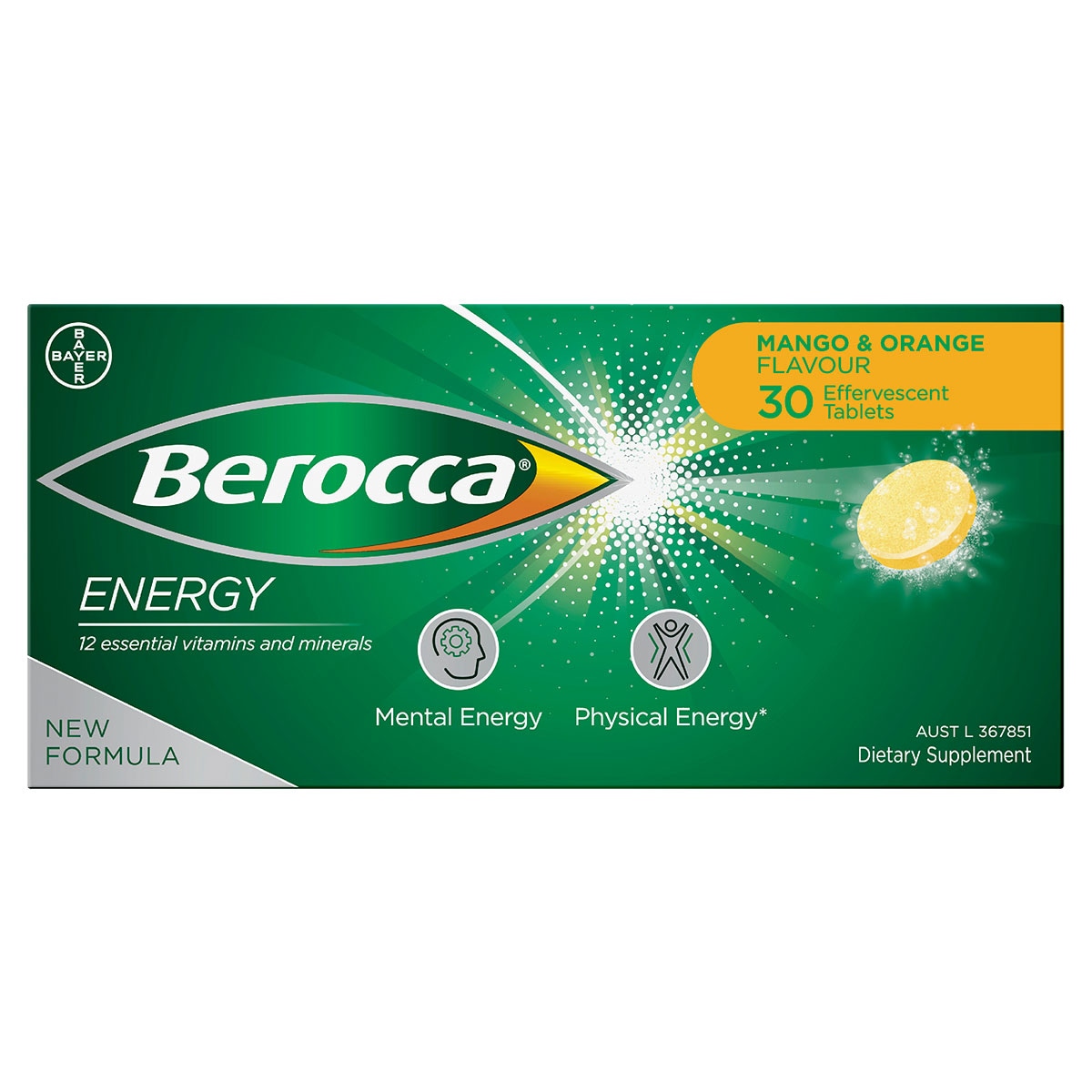 Berocca Energy Mango & Orange 30 Effervescent Tablets Australia