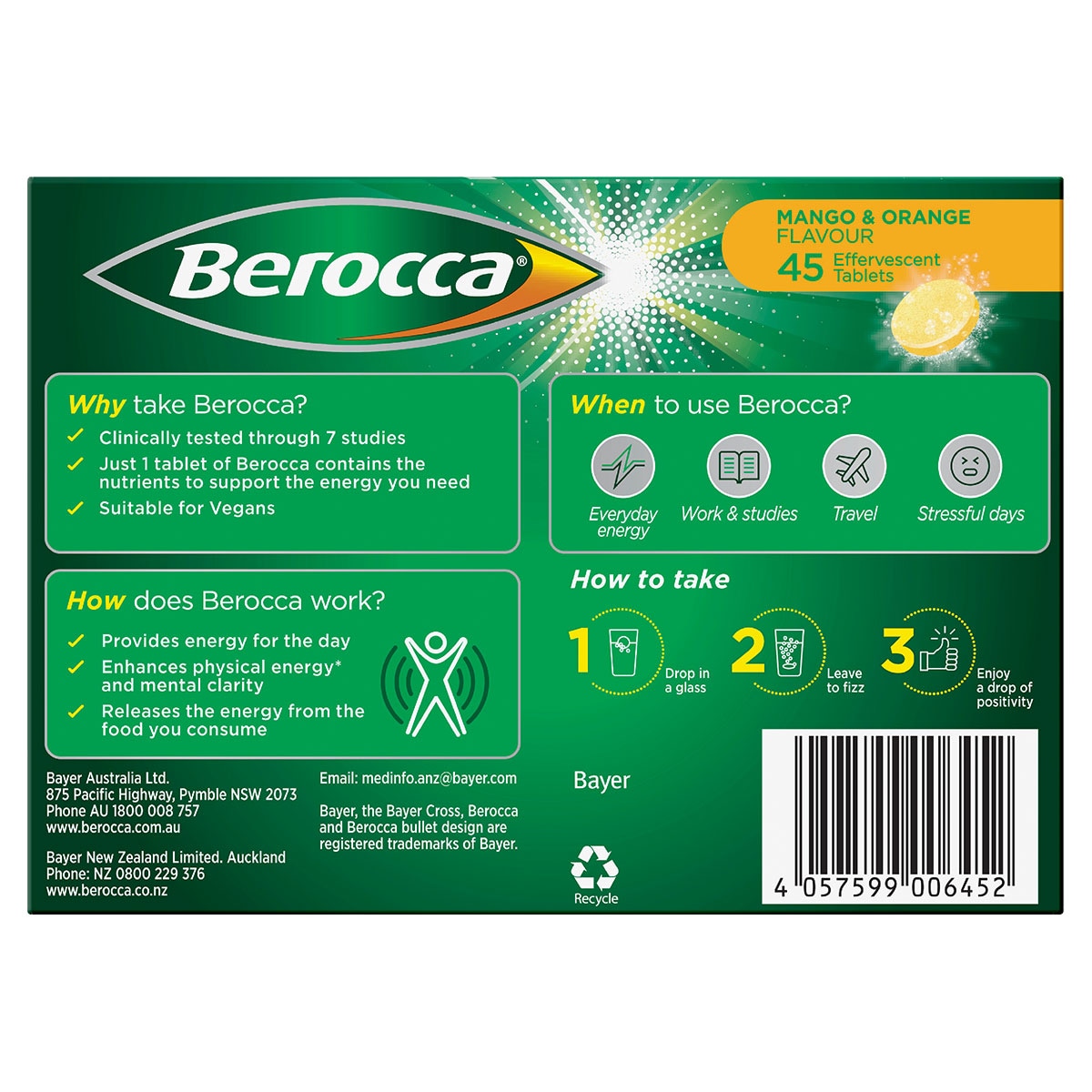 Berocca Energy Mango & Orange 45 Effervescent Tablets