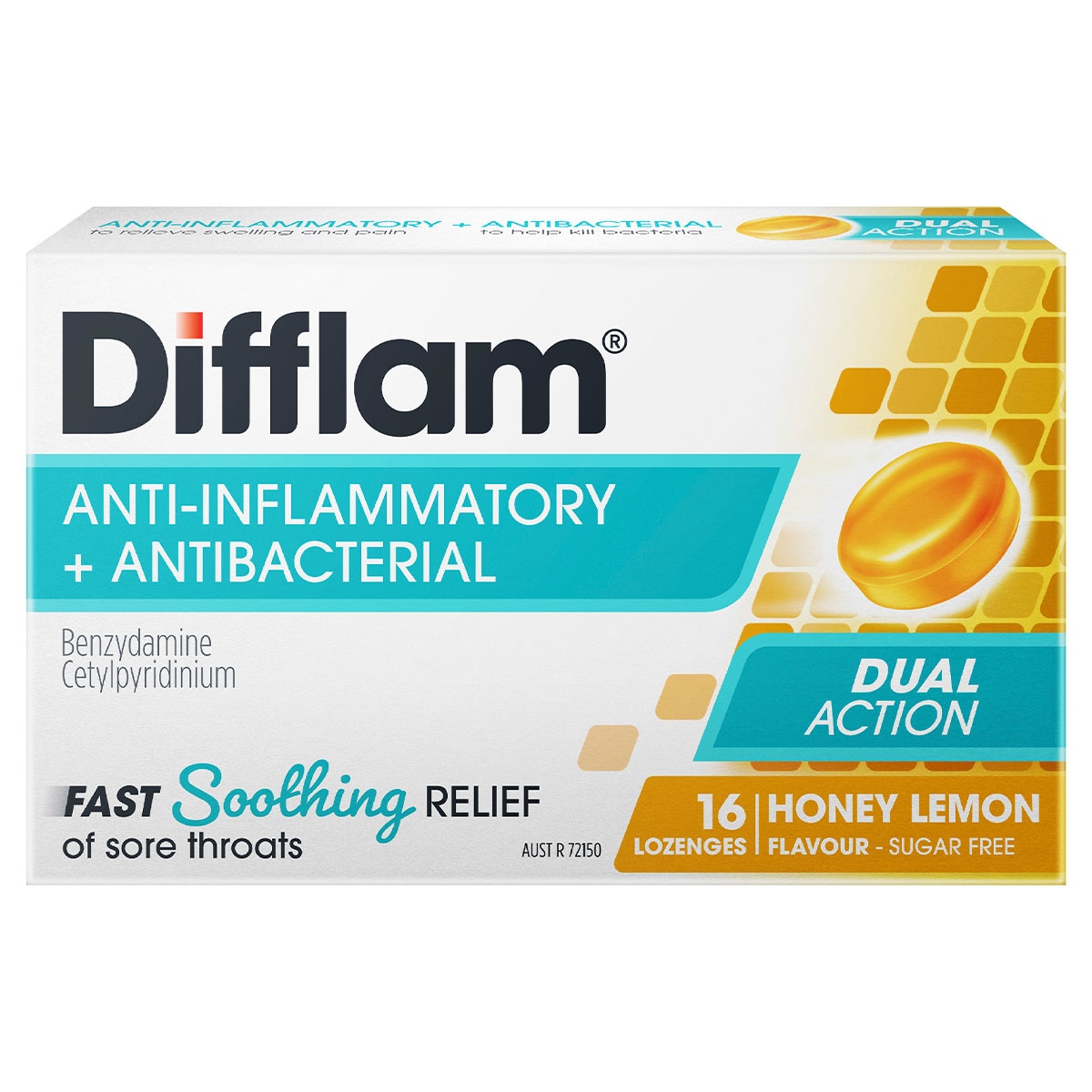 Difflam Sore Throat Lozenges Sugar Free Honey & Lemon 16 Pack