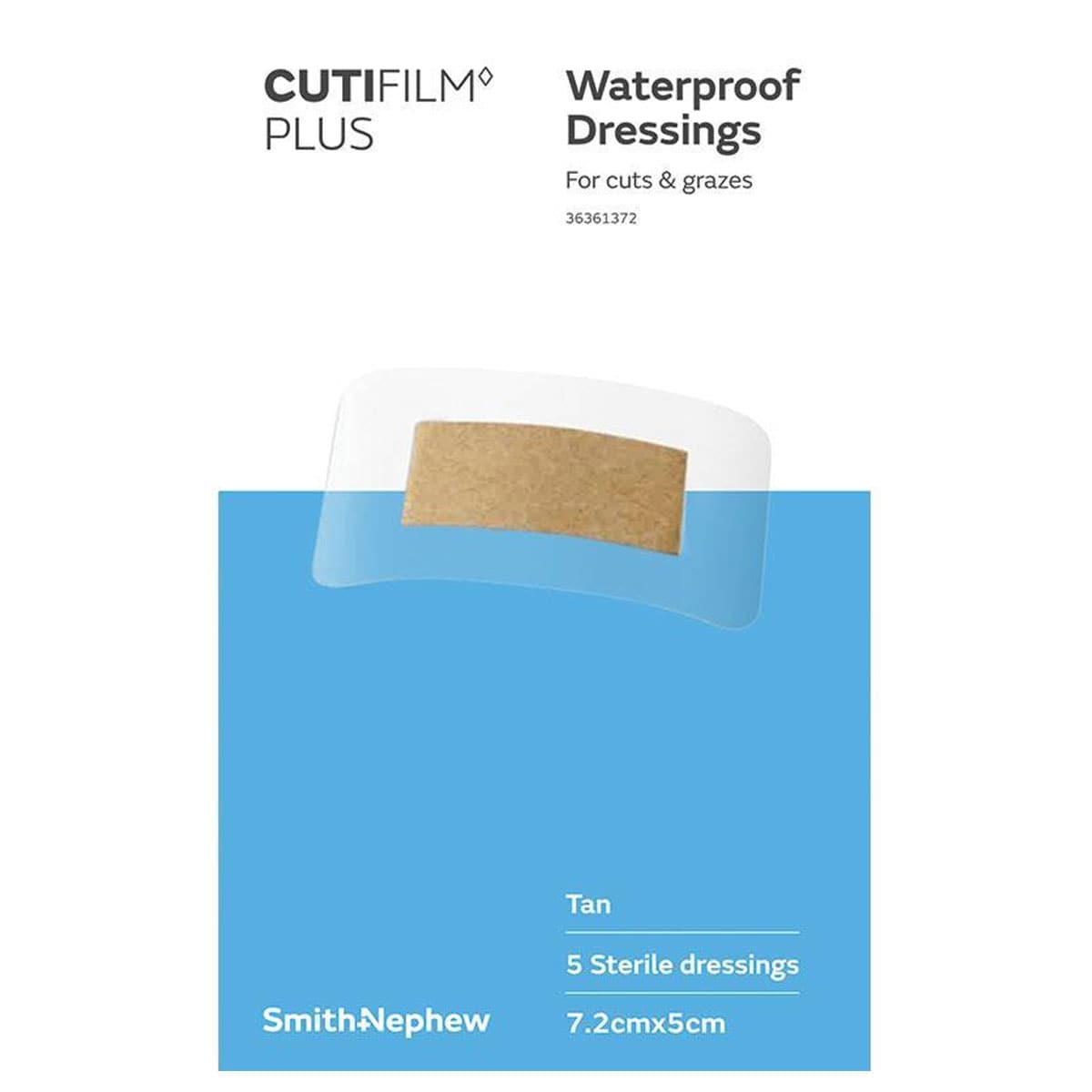 Cutifilm Plus Waterproof Dressing Tan 7.2cm x 5cm 5 Pack by Smith & Nephew