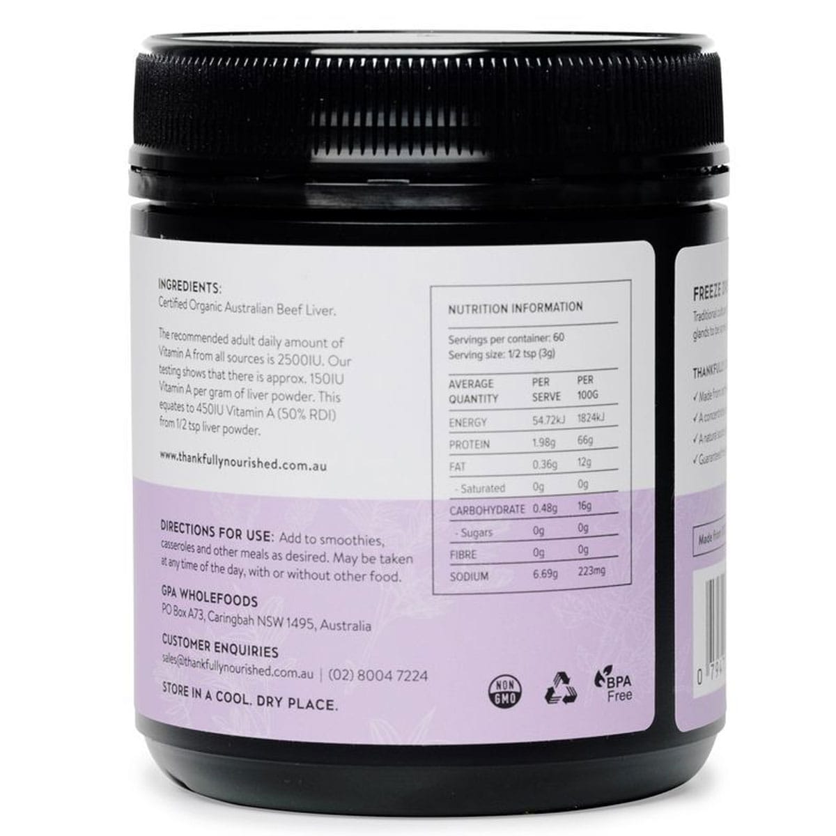 Thankfully Nourished Australian Organic Liver Powder 180g