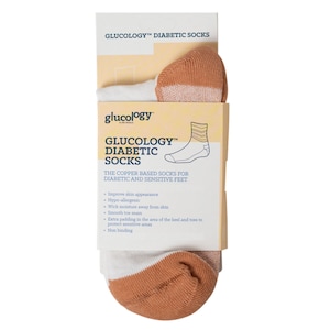 Glucology Classic Diabetic Copper Based Socks Unisex White Large