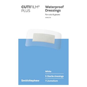 Cutifilm Plus Waterproof Dressing White 7.2cm x 5cm 5 Pack by Smith & Nephew