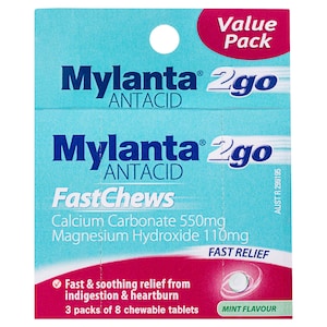 Mylanta 2Go Antacid FastChews Mint 24 Chewable Tablets