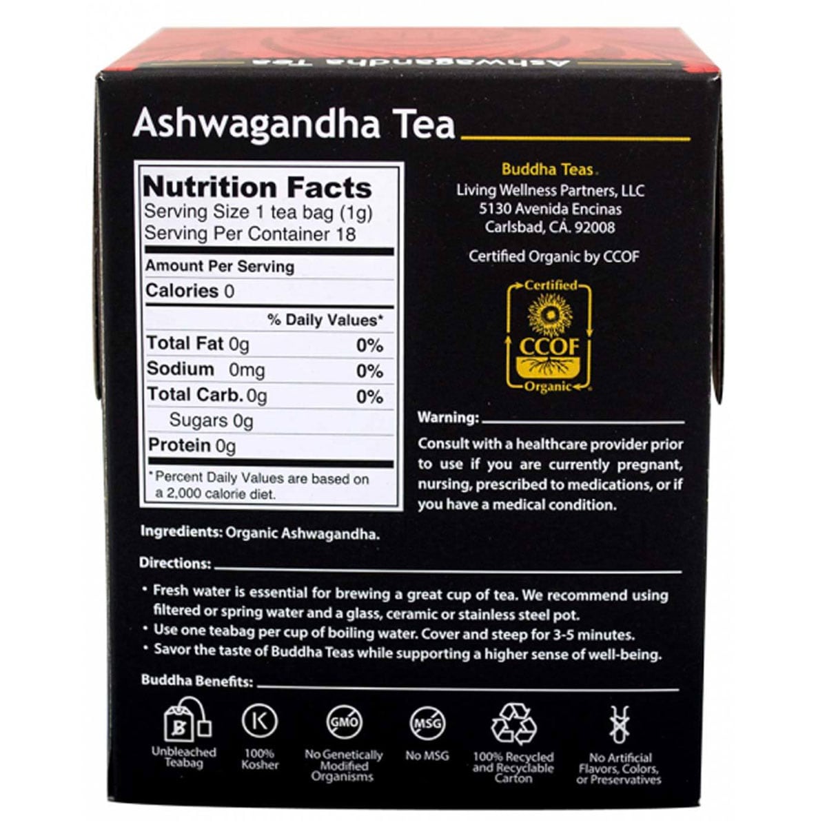 Buddha Teas Organic Herbal Ashwagandha Tea 18 Pack