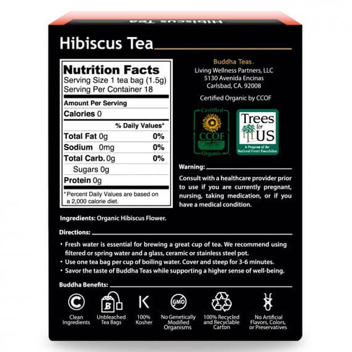 Buddha Teas Organic Herbal Hibiscus 18 Tea Bags