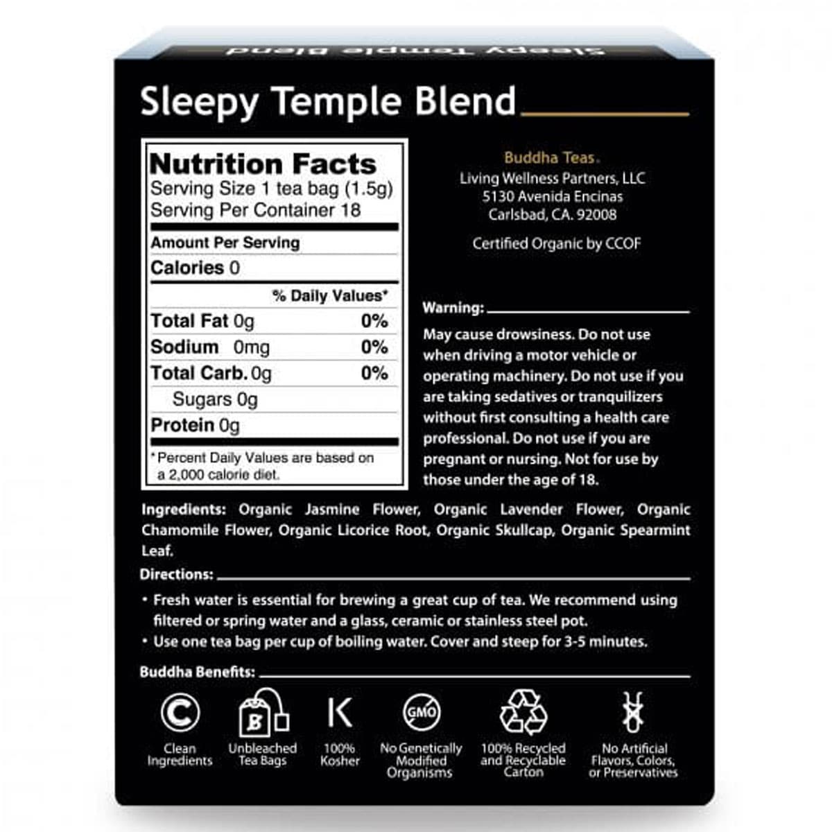Buddha Teas Organic Herbal Sleepy Temple Blend Tea 18 Pack