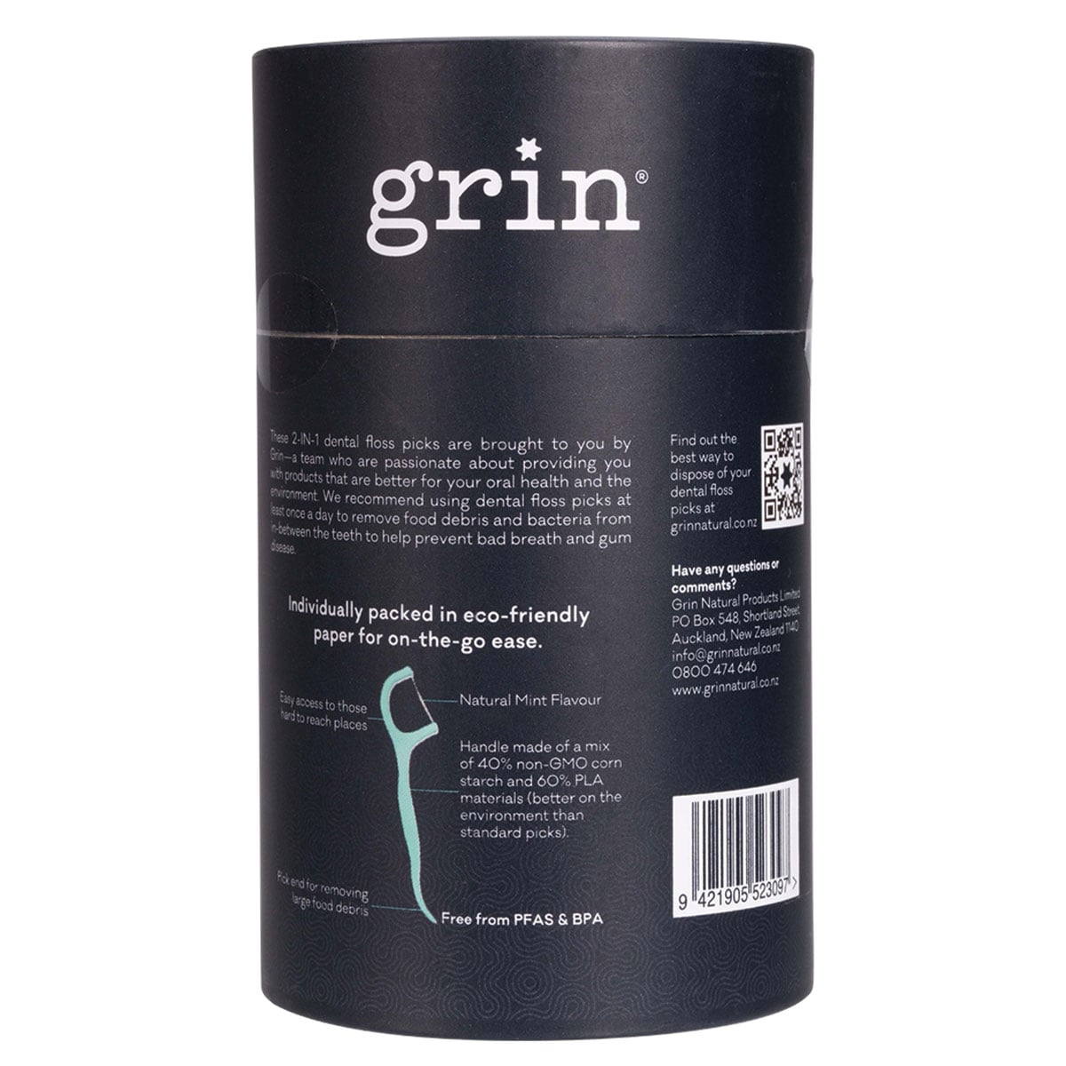 GRIN Biodegradable Adult Dental Floss Picks 45 Pack