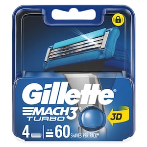 Gillette Mach3 Turbo Replacement Cartridges 4 Pack
