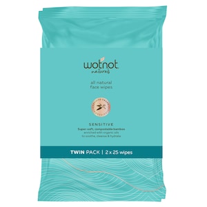 Wotnot Natural Sensitive Skin Face Wipes 2 x 25 Pack
