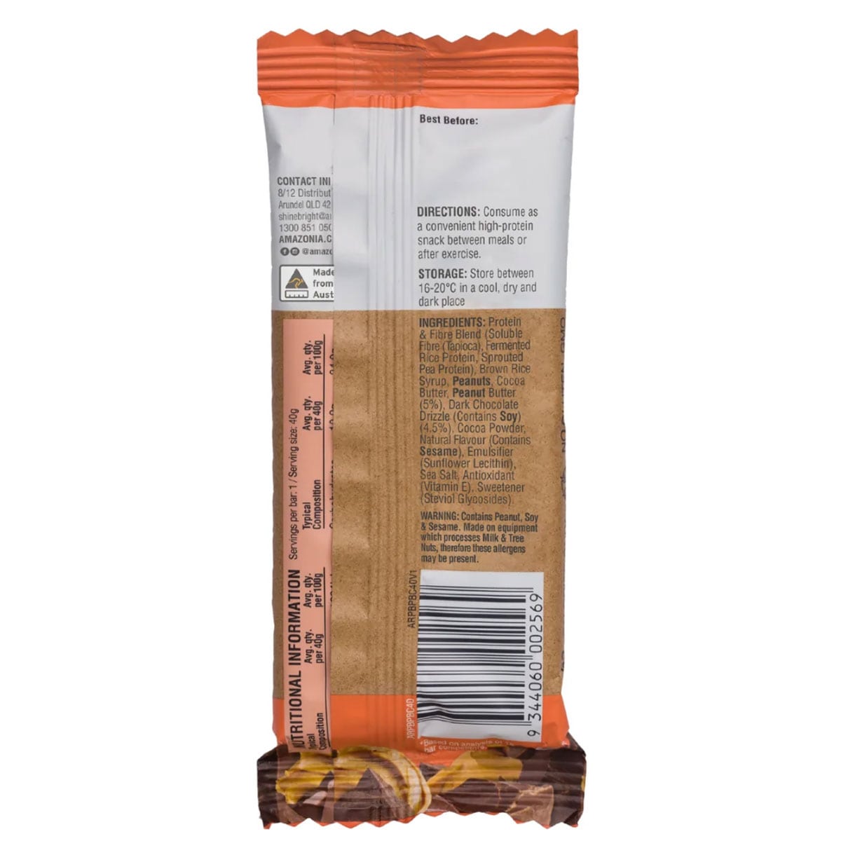 Amazonia Raw Protein Bar Peanut Butter Choc Melt 40g