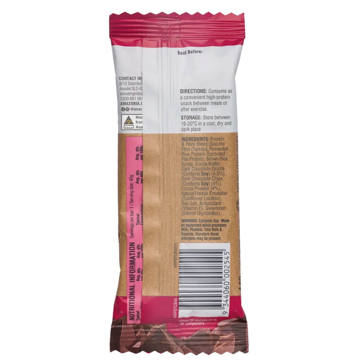 Amazonia Raw Protein Bar Triple Choc Brownie 40g