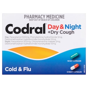Codral Day & Night + Dry Cough Cold & Flu 24 Capsules