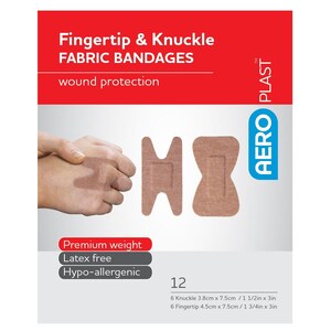 AeroPlast Fabric Finger & Knuckle Bandages Assorted 12 Pack