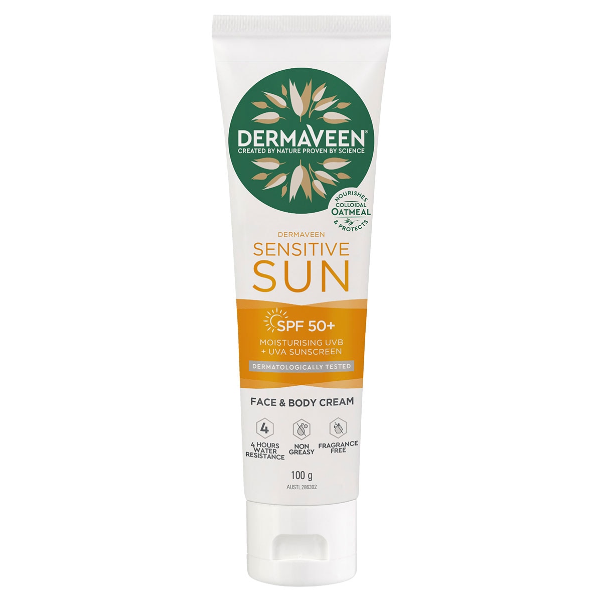 DermaVeen Daily Nourish Sun Sensitive Body Moisturiser SPF50+ 100g