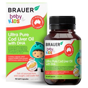 Brauer Baby & Kids Ultra Pure Cod Liver Oil with DHA 90 Soft Gels