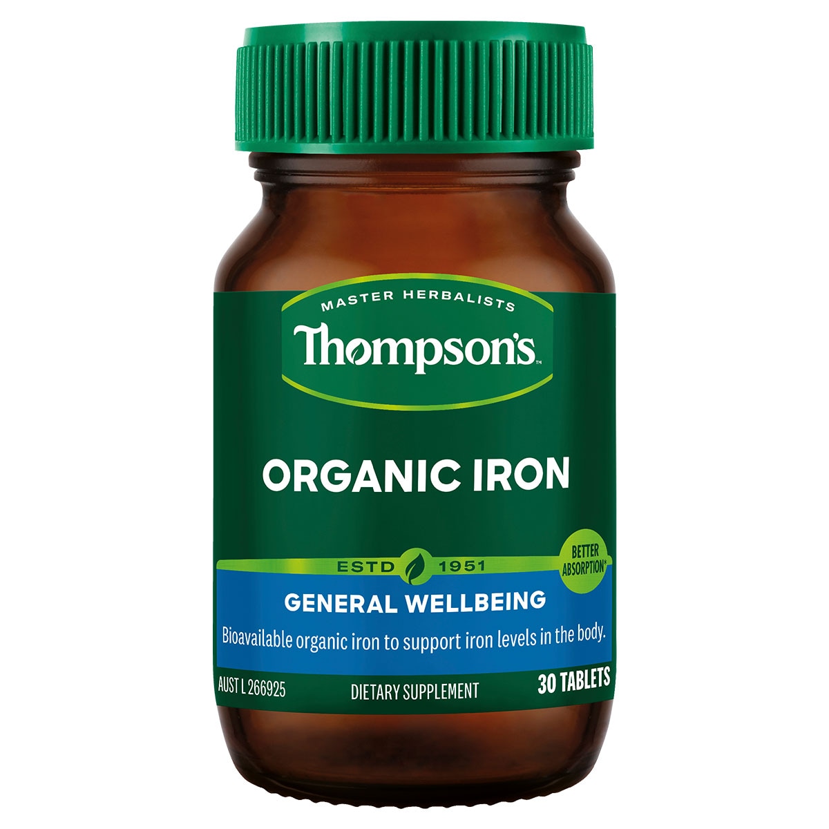 Thompsons Organic Iron 24mg 30 Tablets