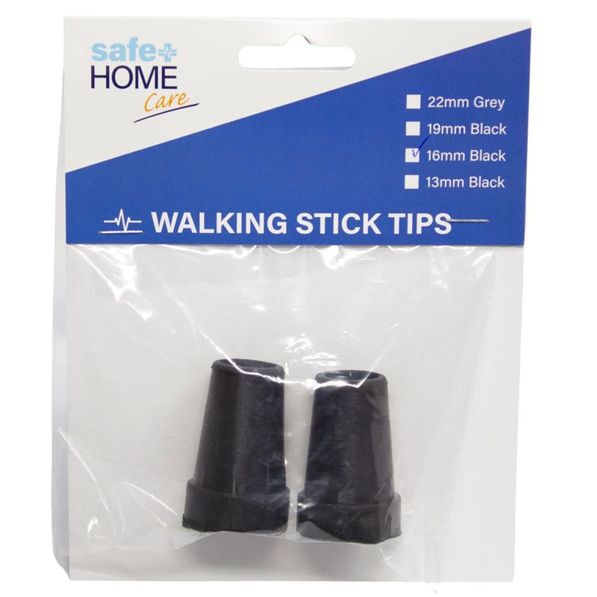 Safe Home Care Walking Stick Tips Rubber Non-Slip 16mm 2 Pack