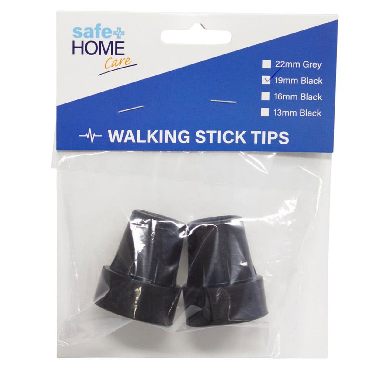 Safe Home Care Walking Stick Tips Rubber Non-Slip 19mm 2 Pack