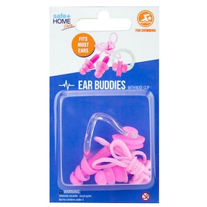 Safe Home Care Silicone Ear Buddies with Cord & Nose Clip Assorted Colour 1 Pack