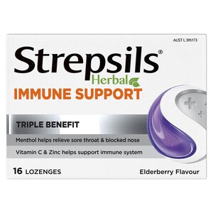 Strepsils Herbal Immune Support Elderberry Echinacea 16 Lozenges