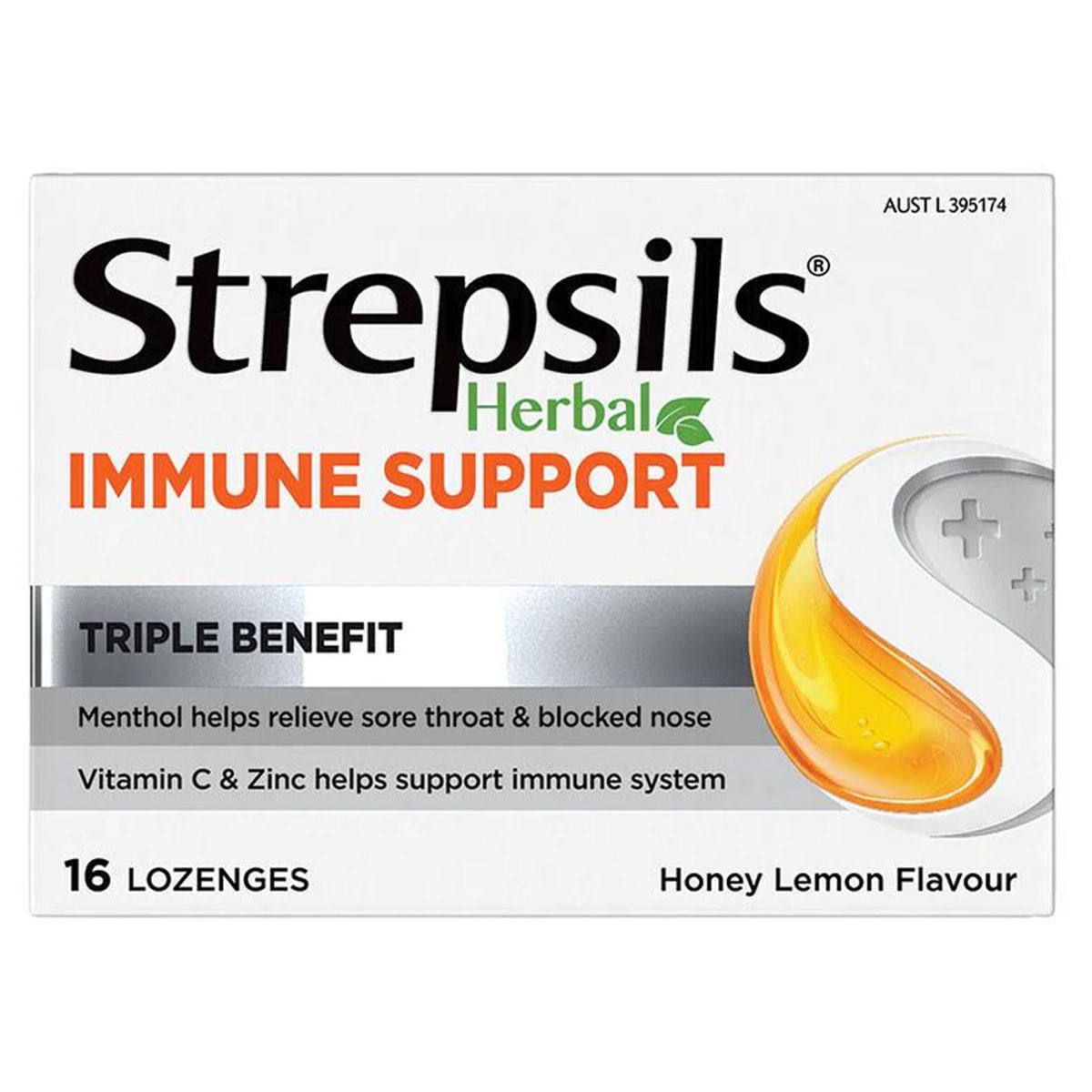 Strepsils Herbal Immune Support Honey Lemon Lozenges 16 Pack