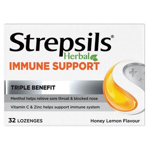 Strepsils Herbal Immune Support Honey Lemon 32 Lozenges