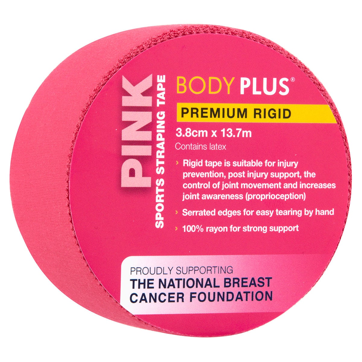 Body Plus Premium Rigid Sports Strapping Tape Pink 3.8cm x 13.7m