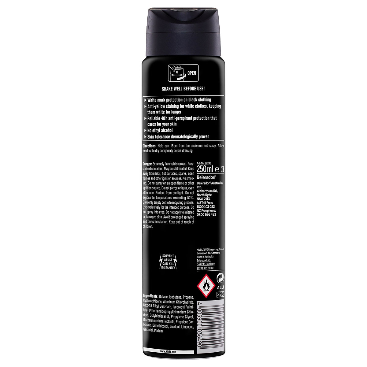 Nivea for Men Invisible Black & White Anti-Perspirant Deodarant Spray Original 250ml