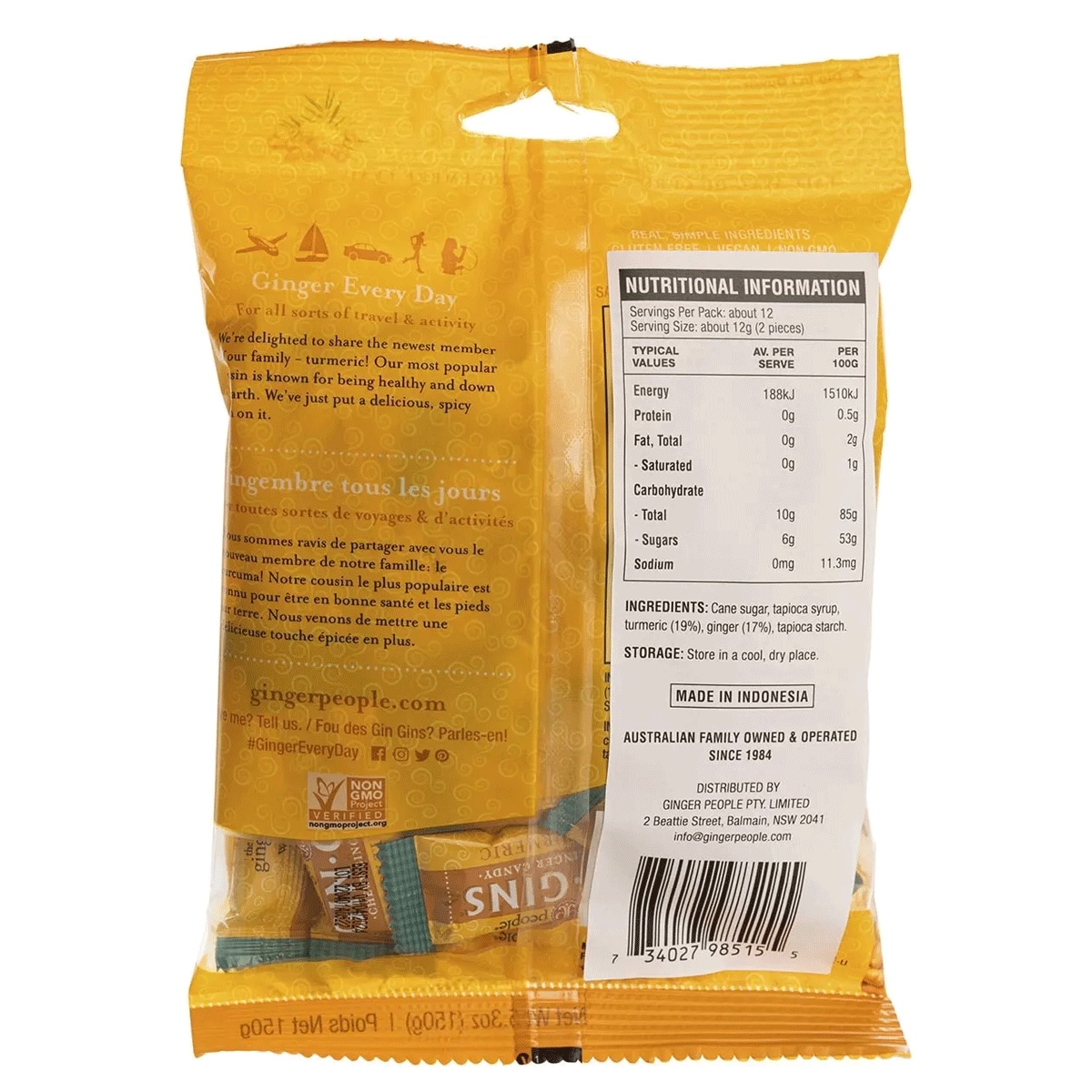 The Ginger People Gin Gins Ginger Candy Chewy Spicy Turmeric 150g
