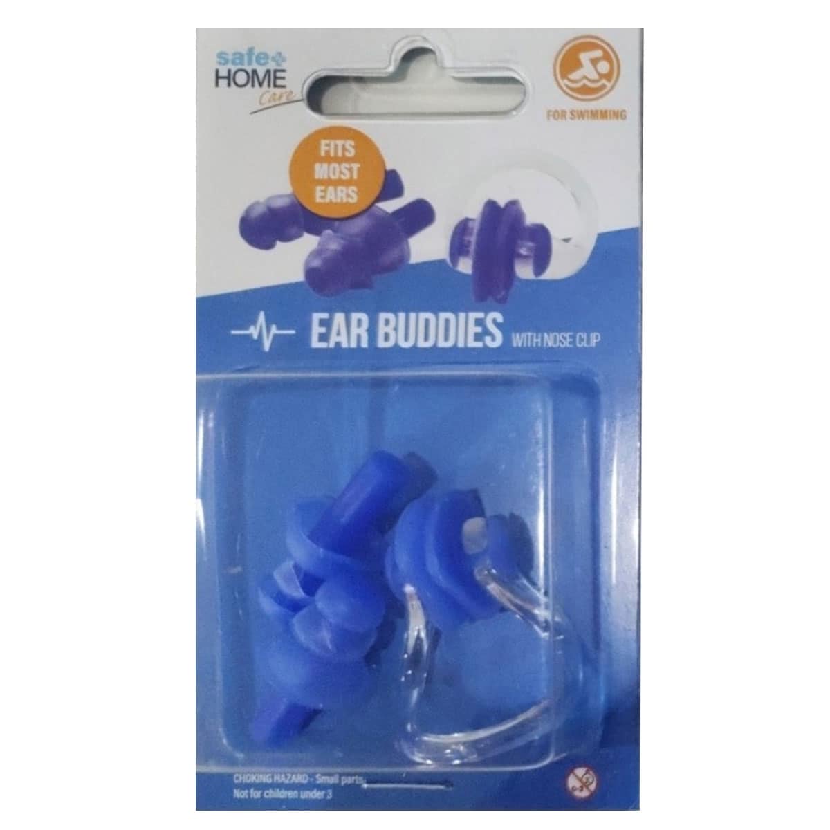 Safe Home Care Silicone Ear Buddies with Nose Clip 1 Pack Assorted Colours