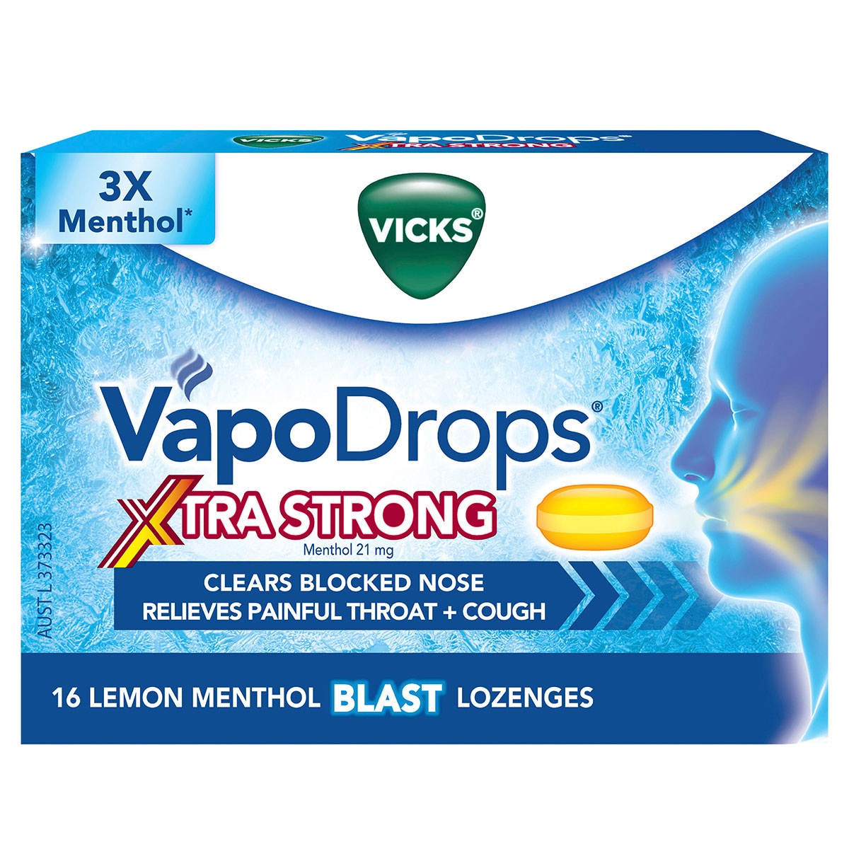 Vicks VapoDrops Xtra Strong Lemon Menthol Blast Lozenges 16 Pack