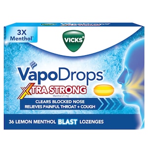 Vicks VapoDrops + Cough Xtra Strong Lemon Menthol Blast 36 Lozenges