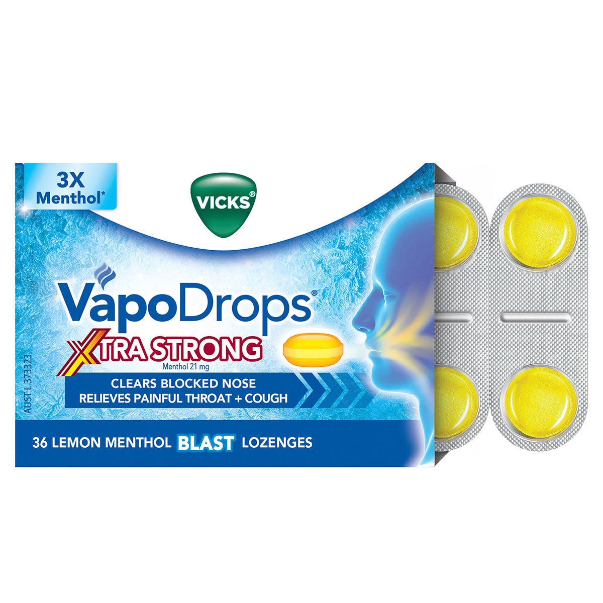 Vicks VapoDrops Cough Xtra Strong Lemon Menthol Blast 36 Lozenges