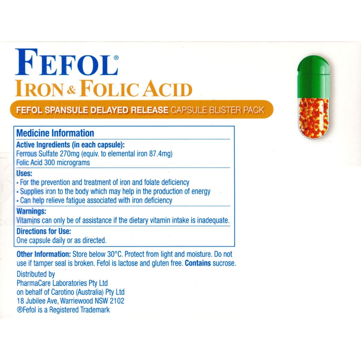Fefol Iron & Folic Acid 30 Capsules