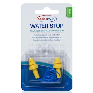 Surgipack Water Stop Reuseable Ear Plugs with cord 1 Pair