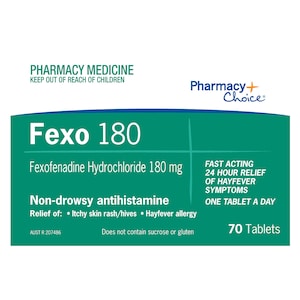 Pharmacy Choice Fexofenadine 180mg Hayfever & Allergy Relief 70 Tablets