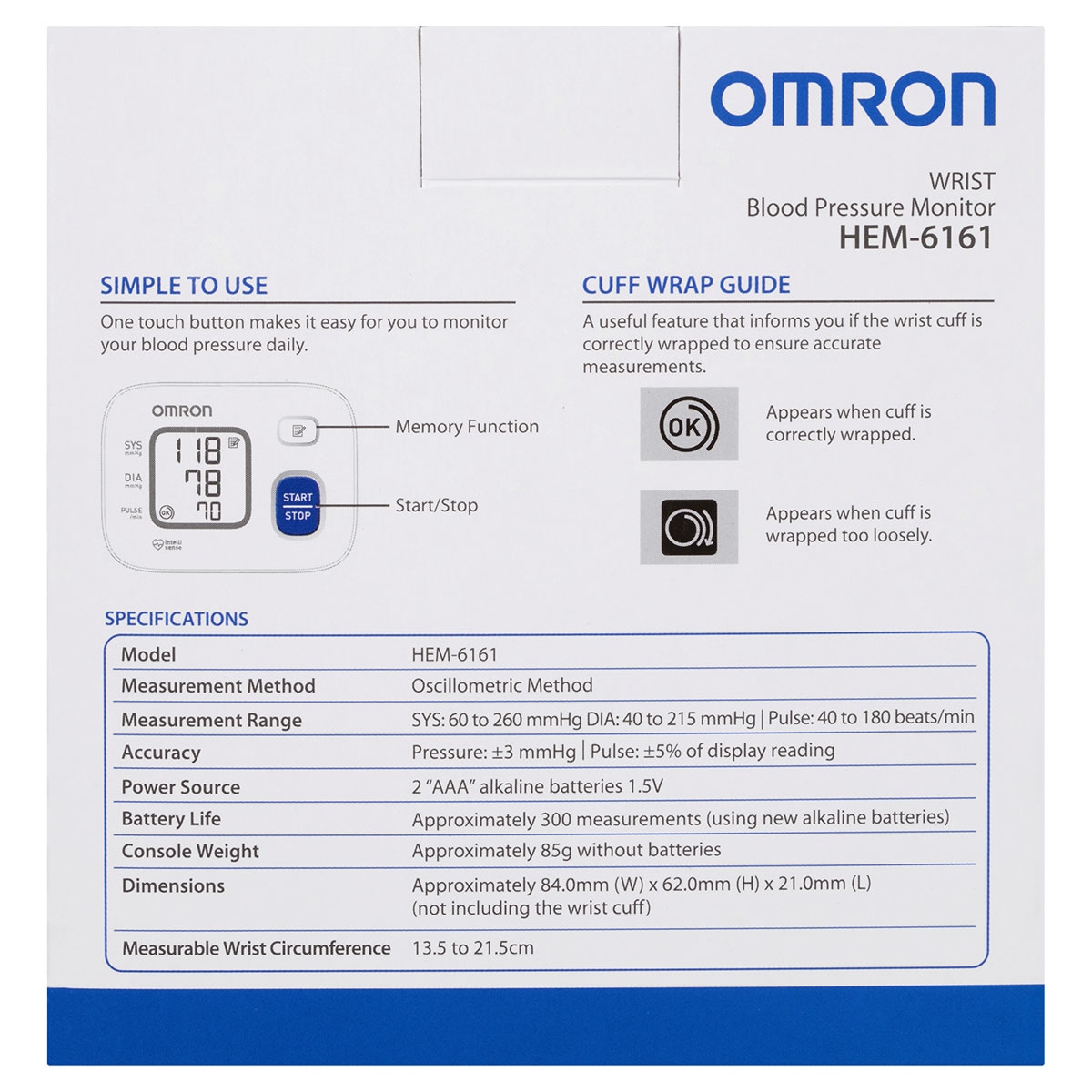 Omron HEM6161 Basic Wrist Blood Pressure Monitor