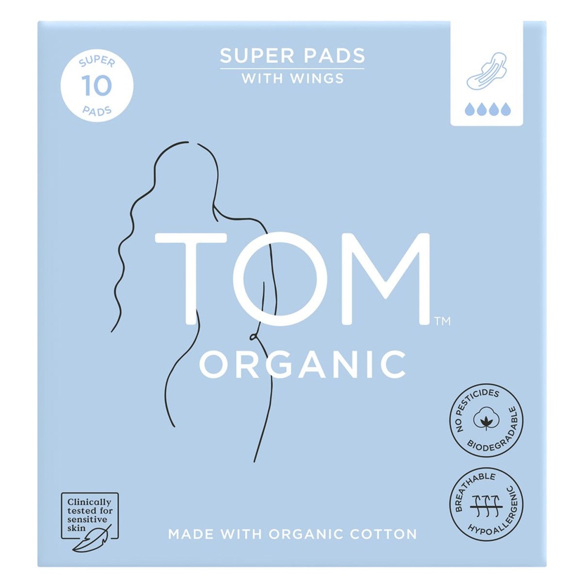 Tom Organic Cotton Pads with Wings Super 10 Pack